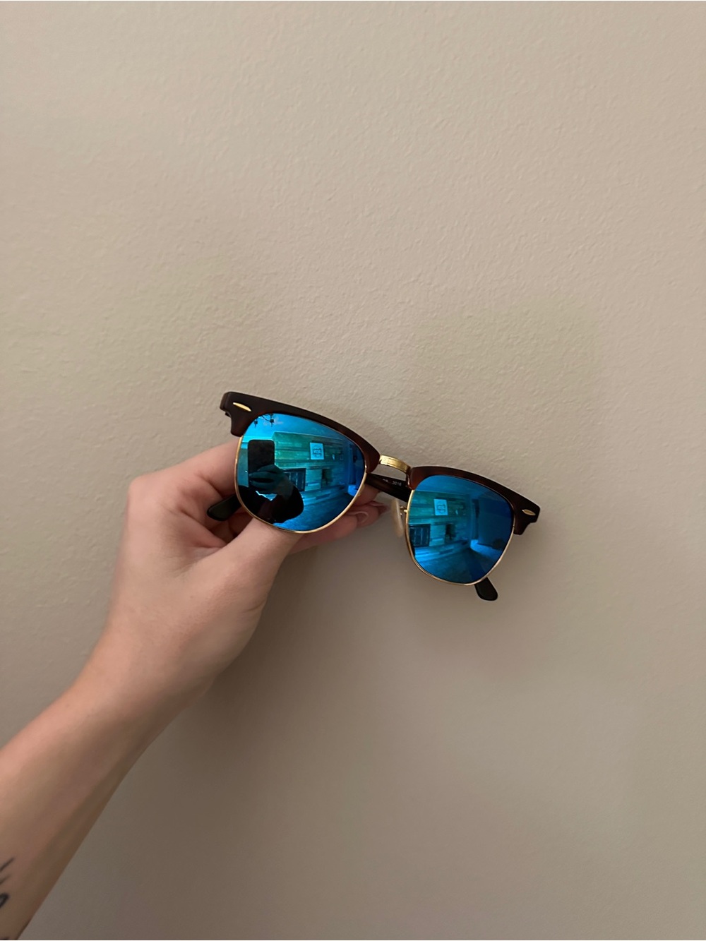 Ray-Ban Blue Mirrored Lens Clubmaster Sunglasses